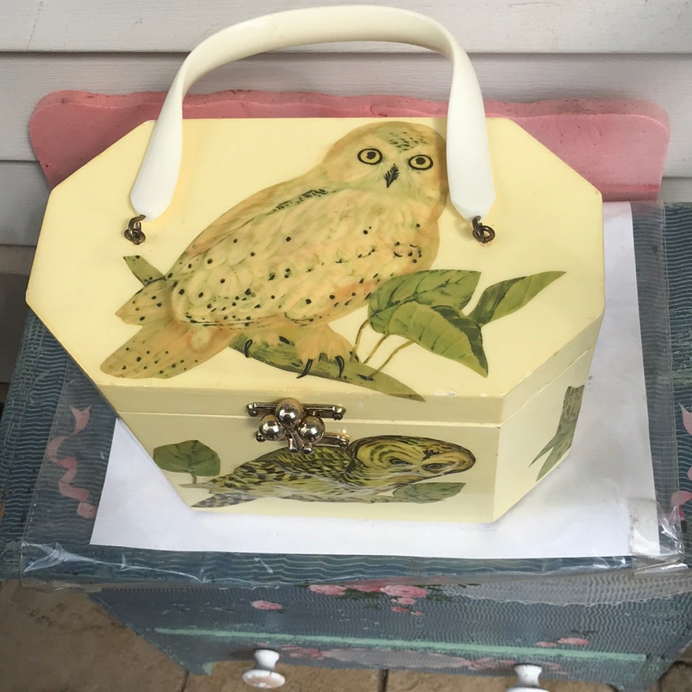 Billie Ross of the Palm Beaches vintage decoupaged OWL wooden purse